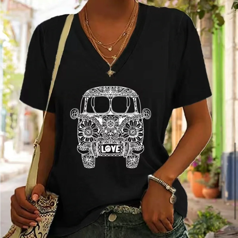 Hippie LOVE Van BLACK T-Shirt 60s 70s BRAND NEW - Picture 7 of 7